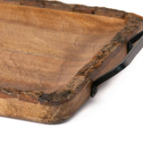 Heritage Lace - Small Artisan Wood Bark Rectangle Handled Charcuterie Tray - Mango