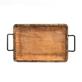 Heritage Lace - Small Artisan Wood Bark Rectangle Handled Charcuterie Tray - Mango