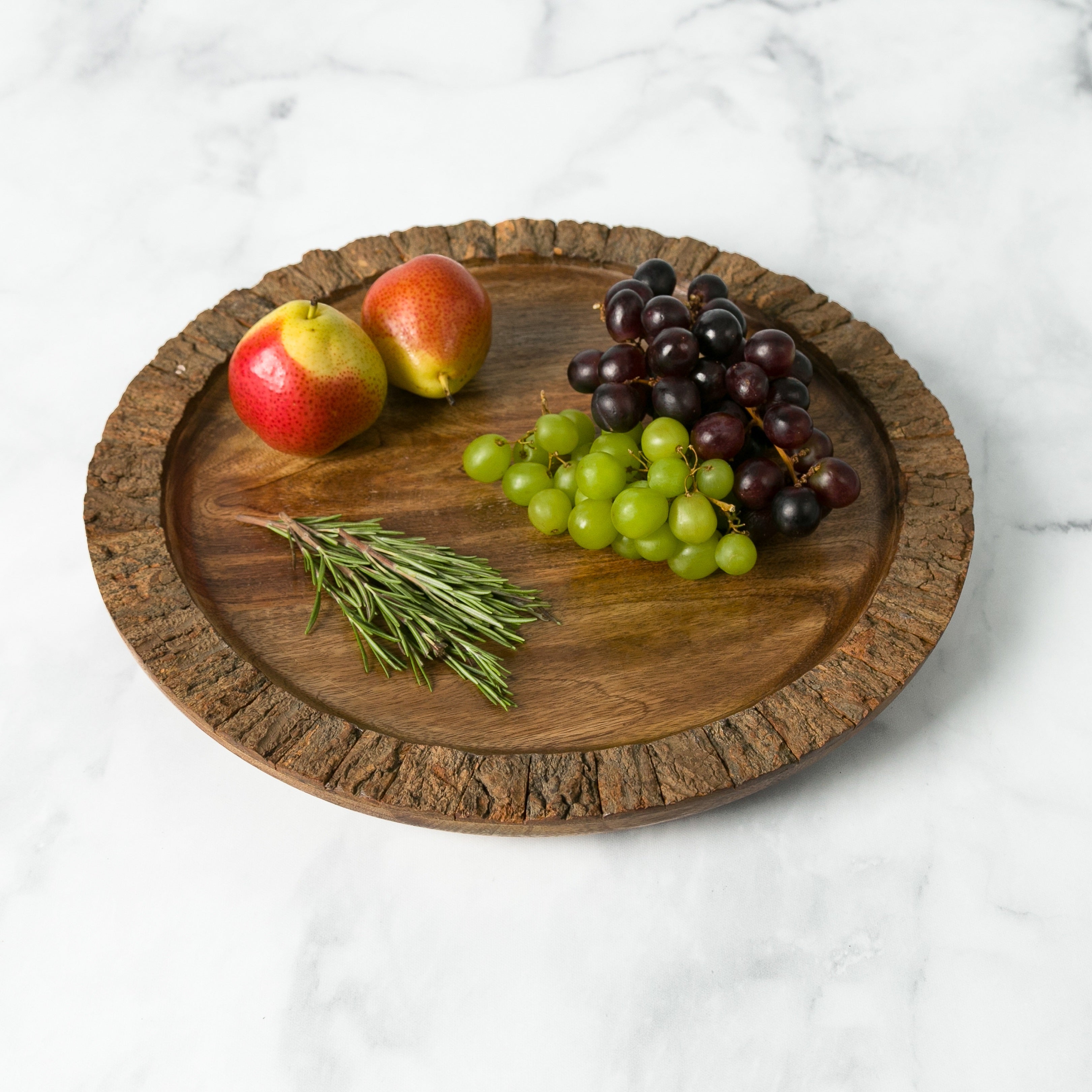 Heritage Lace - Artisan Wood 15" Bark Round Serving Tray - Smoky Mango