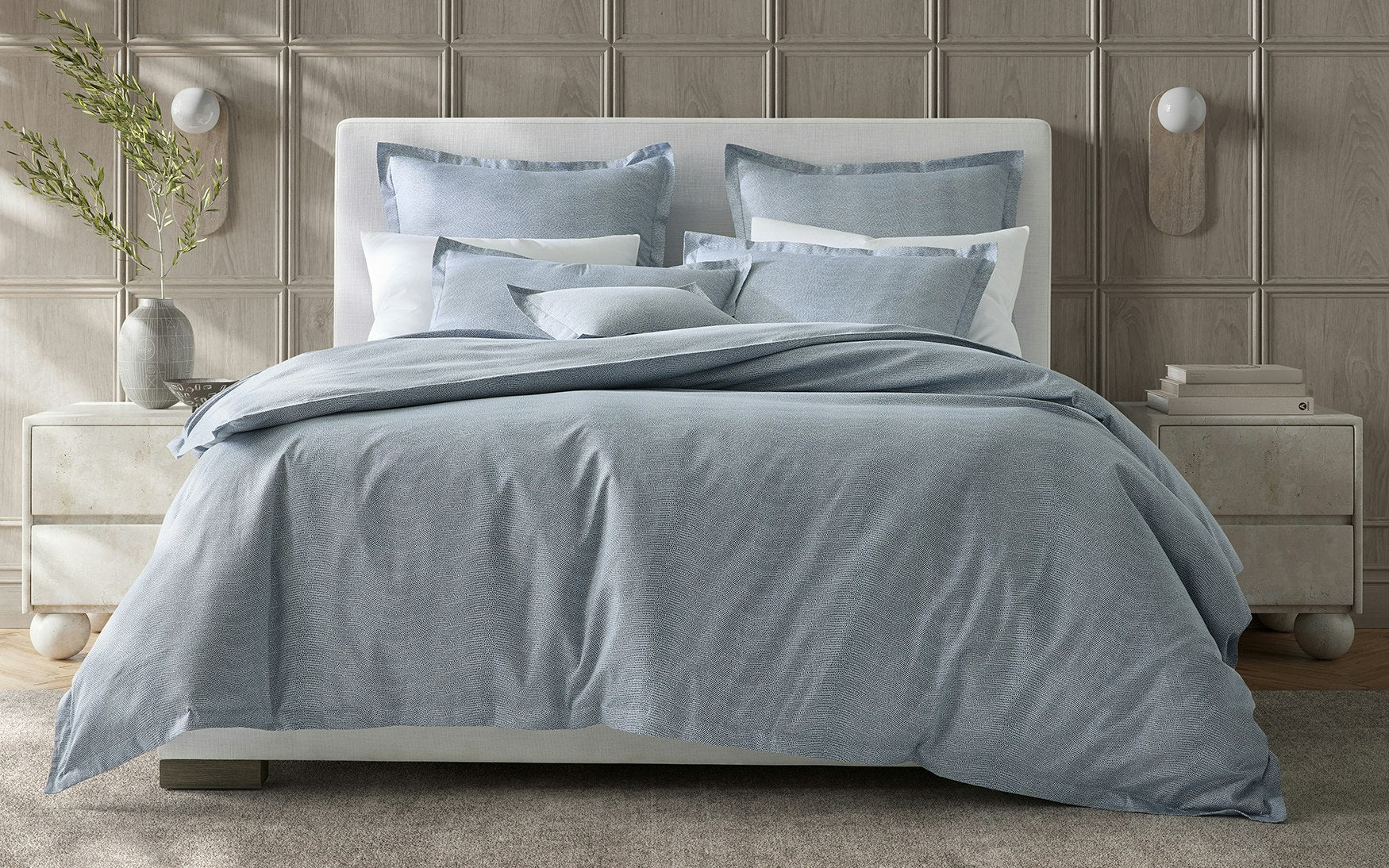 Matouk- Jasper Full/ Queen Duvet Cover- Hazy Blue