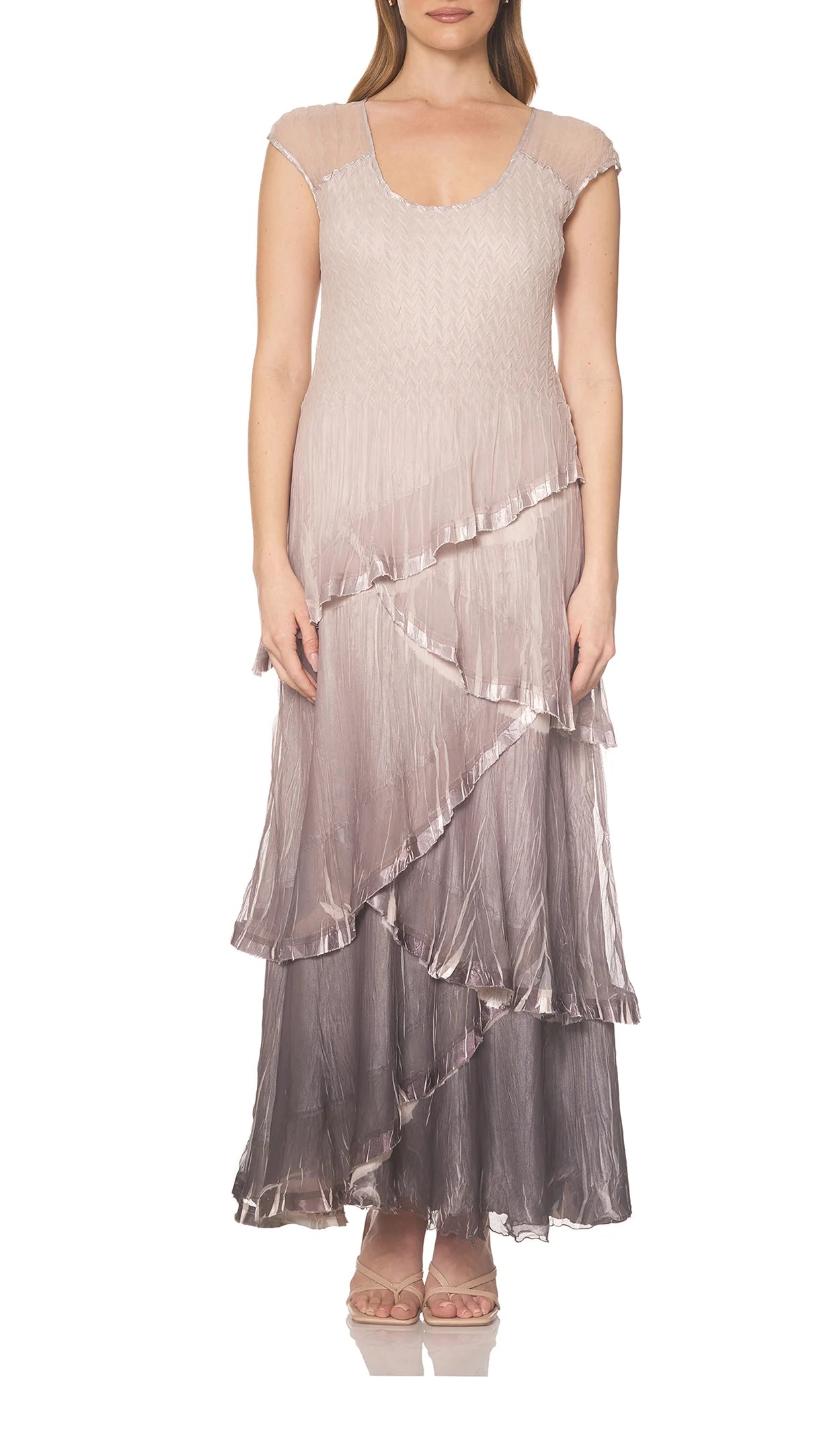 Komarov Tiered Flue Cap Sleeve Dress