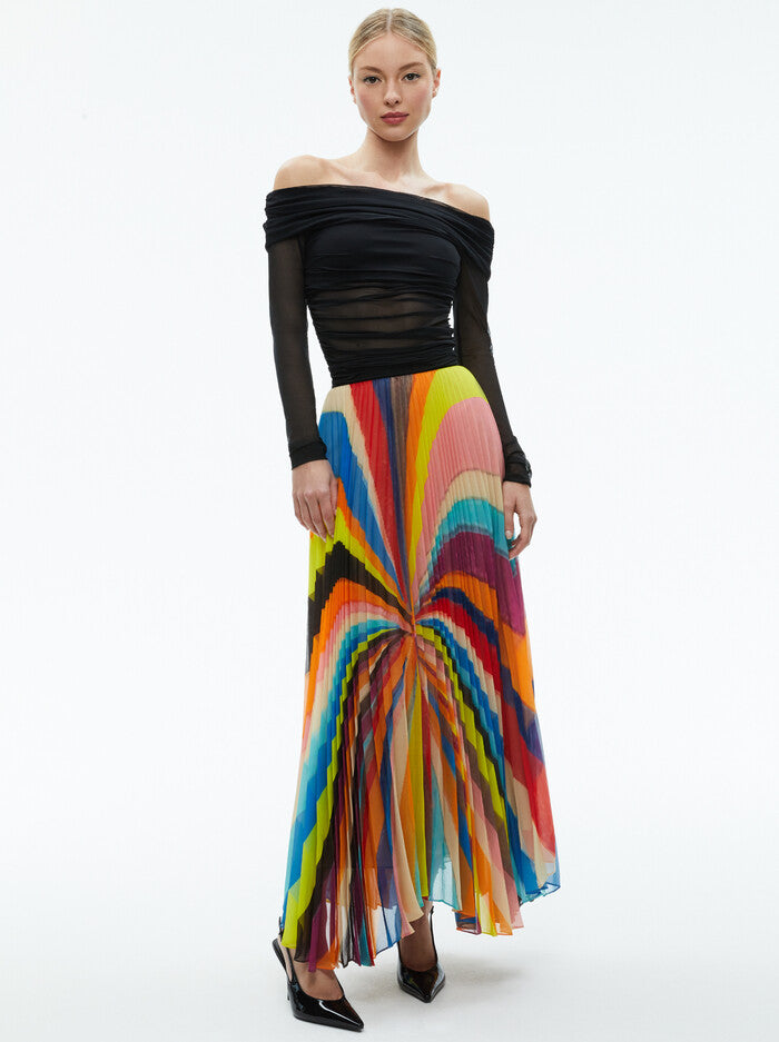 Alice + Olivia - Katz Maxi Pleated Skirt - Pomelo Stripe