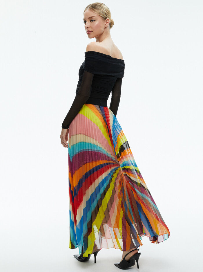 Alice + Olivia - Katz Maxi Pleated Skirt - Pomelo Stripe