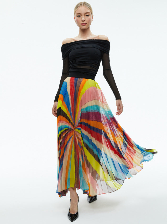 Alice + Olivia - Katz Maxi Pleated Skirt - Pomelo Stripe