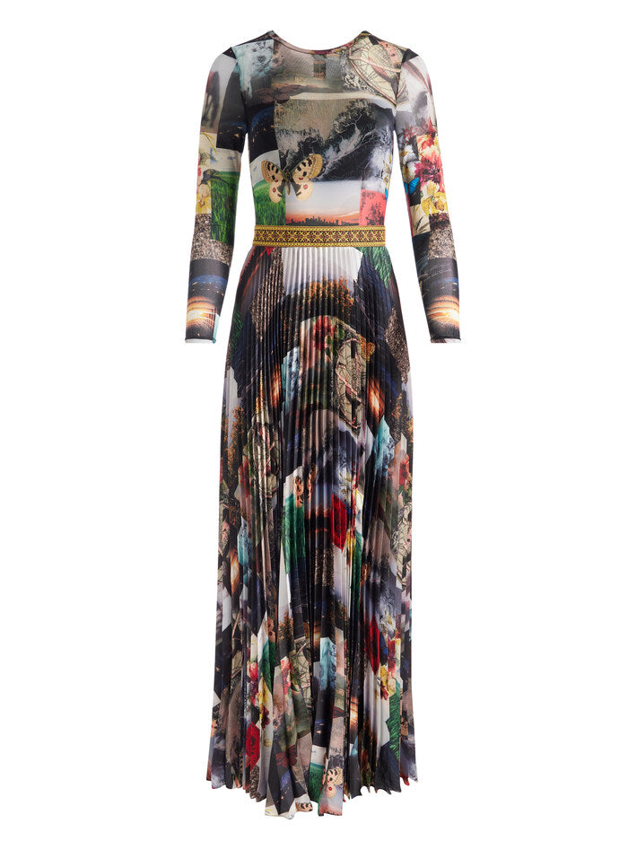 Alice + Olivia - Ivey Long Sleeve Fitted Sunburst Pleat Maxi Dress - Eco Fusion