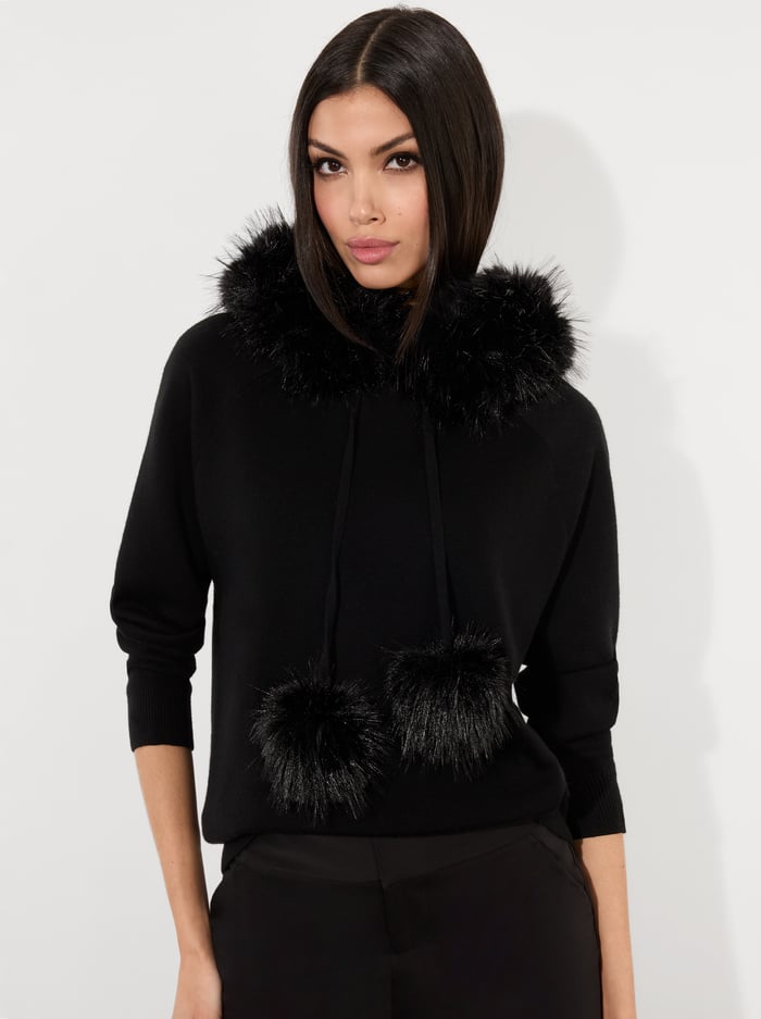 Alice + Olivia - Oscar Hoodie w Faux Fur Trim - Black