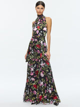 Alice + Olivia - Dita Smocked Neck Godet Burnout Maxi Dress - Floral Dreams