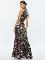 Alice + Olivia - Dita Smocked Neck Godet Burnout Maxi Dress - Floral Dreams