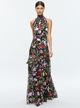 Alice + Olivia - Dita Smocked Neck Godet Burnout Maxi Dress - Floral Dreams