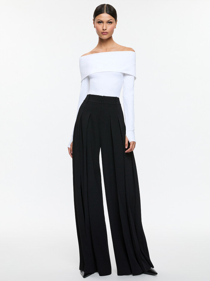 Alice + Olivia - Simon High Rise Wide Leg Pleated Trouser - Black