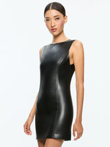 Alice + Olivia - Lena Vegan Leather Mini Dress - Black