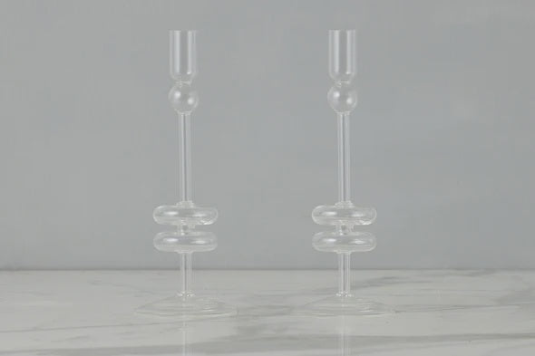 Clear Glass candlestick Pair - Medium
