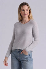 Minnie Rose - Sheer Luxury Raglan Crew w Rolled Trims - Foxy Silver