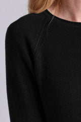 Minnie Rose - Sheer Luxury Raglan Crew w Rolled Trims - Black
