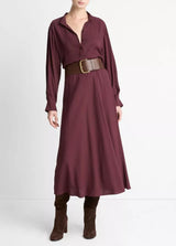 Vince -  L/S Collar Stand Shirt Dress - Burgundy
