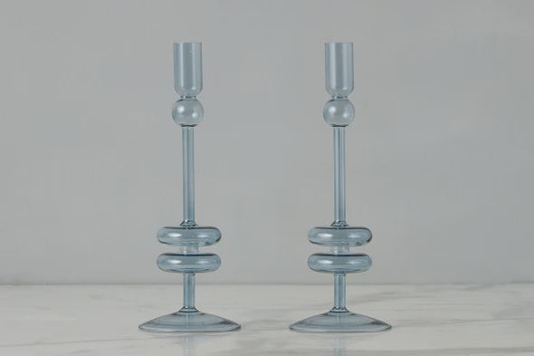 Denim Glass Candlestick Pair - Medium