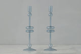 Denim Glass Candlestick Pair  - Large