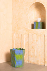 Inner Child   Scallop Waste Bin / Storage Bin in Green and Blue Stripes