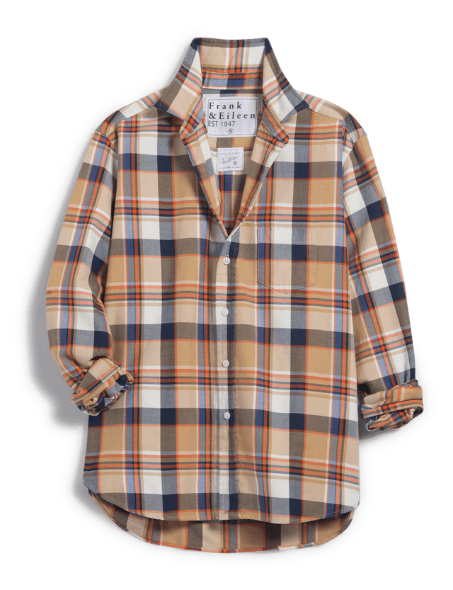 Frank & Eileen - Eileen Italian Flannel Relaxed Button-Up - Camel and Navy with Orange Plaid Shirt