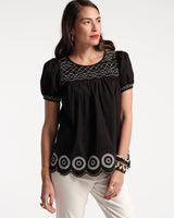 Frances Valentine - Whit Embroidered Top - Black & White