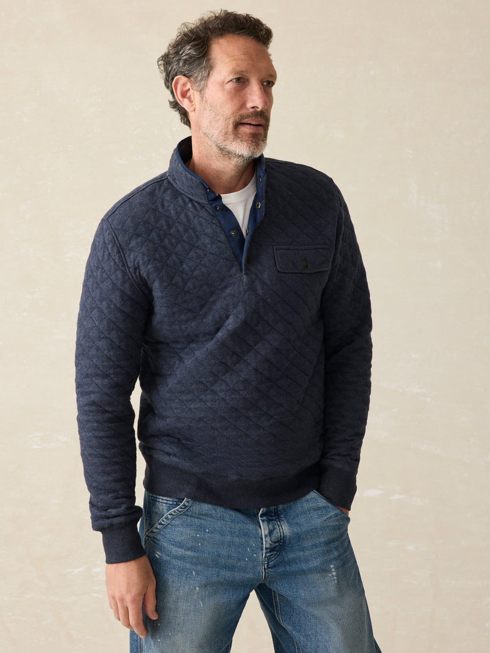 Faherty - Epic Quilted Fleece Pullover - Navy Melange