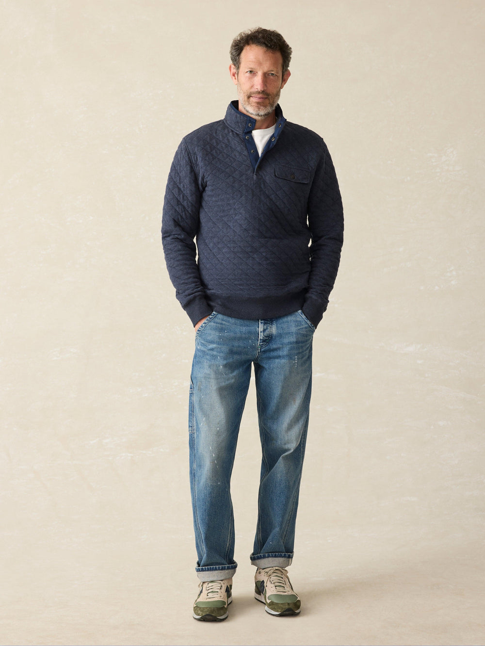 Faherty - Epic Quilted Fleece Pullover - Navy Melange