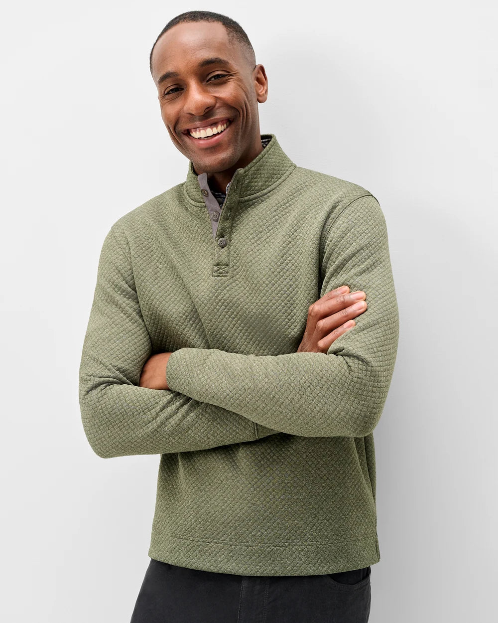 Johnnie-O- Rockwells Diamond-Quilted Henley Pullover- Forest