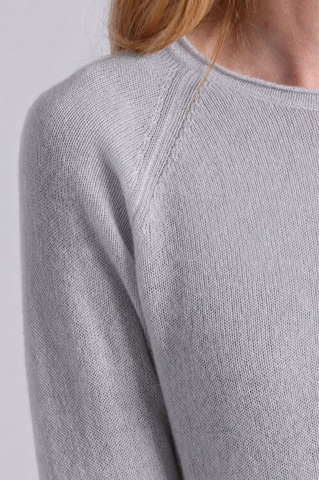 Minnie Rose - Sheer Luxury Raglan Crew w Rolled Trims - Foxy Silver