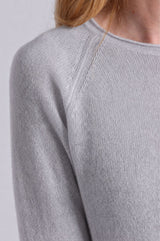 Minnie Rose - Sheer Luxury Raglan Crew w Rolled Trims - Foxy Silver