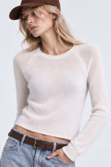 Minnie Rose - Sheer Luxury Raglan Crew w Rolled Trims - White