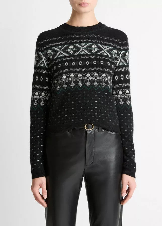 Vince -  Boiled Fair Isle Crew NK Sweater - Black