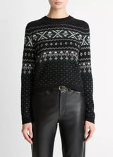 Vince -  Boiled Fair Isle Crew NK Sweater - Black
