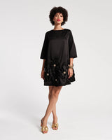 Frances Valentine - Edie Mini Dress Solid w Floral Applique Dress - Black