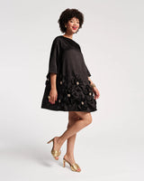 Frances Valentine - Edie Mini Dress Solid w Floral Applique Dress - Black