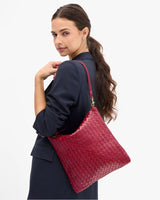 Clare V.- Foldover Clutch Medium Woven Diagonal Strap Bag- Garnet