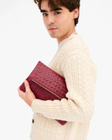 Clare V.- Foldover Clutch Medium Woven Diagonal Strap Bag- Garnet