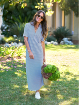 Frank & Eileen Emma Henley Maxi Dress white navy