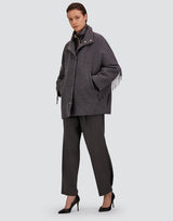 Herno- Fringed Alpaca Medium Length Coat- Charcoal