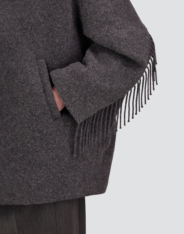 Herno- Fringed Alpaca Medium Length Coat- Charcoal