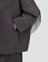 Herno- Fringed Alpaca Medium Length Coat- Charcoal