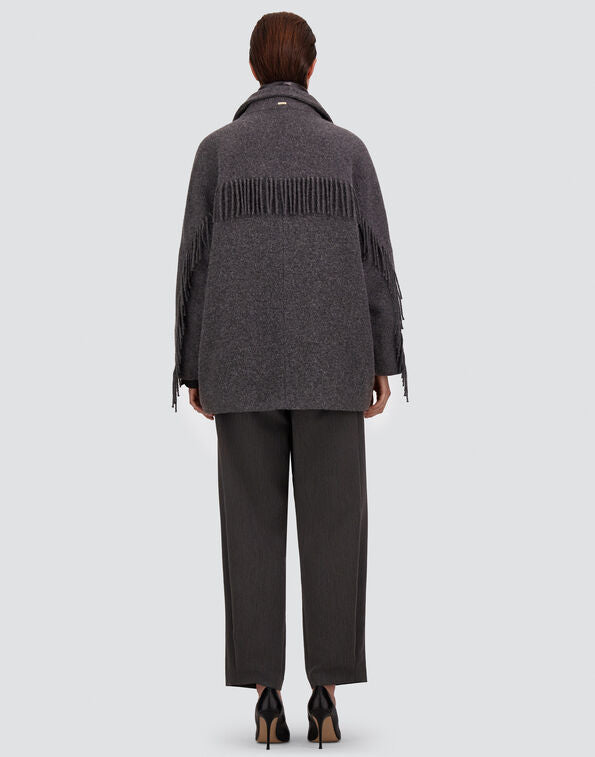 Herno- Fringed Alpaca Medium Length Coat- Charcoal