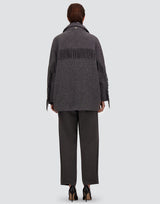 Herno- Fringed Alpaca Medium Length Coat- Charcoal