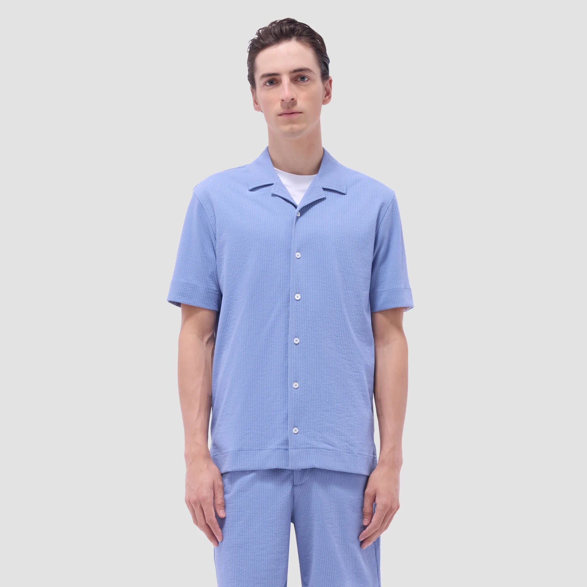 Bugatchi - Short Sleeve Seersucker Camp Shirt - Air Blue
