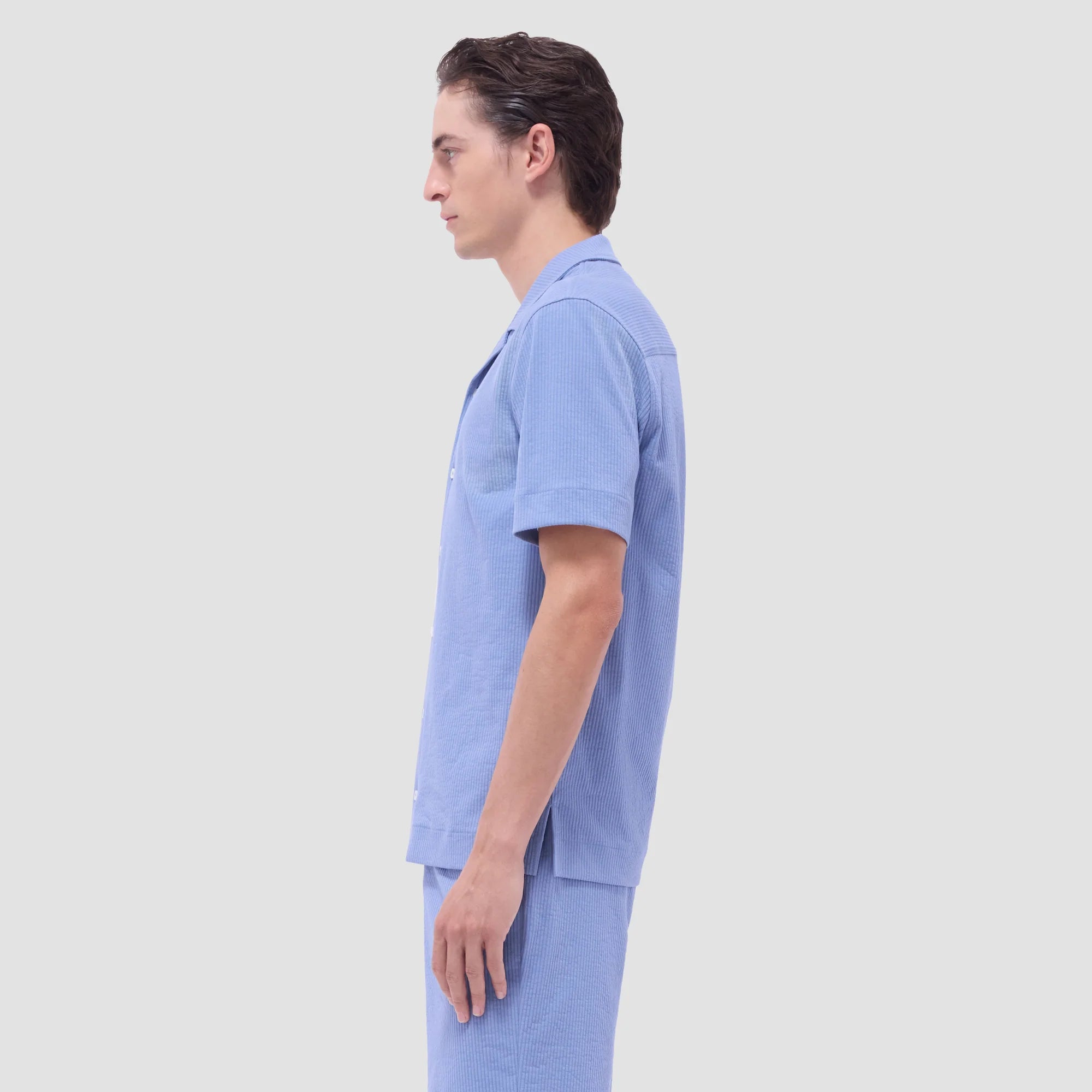 Bugatchi - Short Sleeve Seersucker Camp Shirt - Air Blue