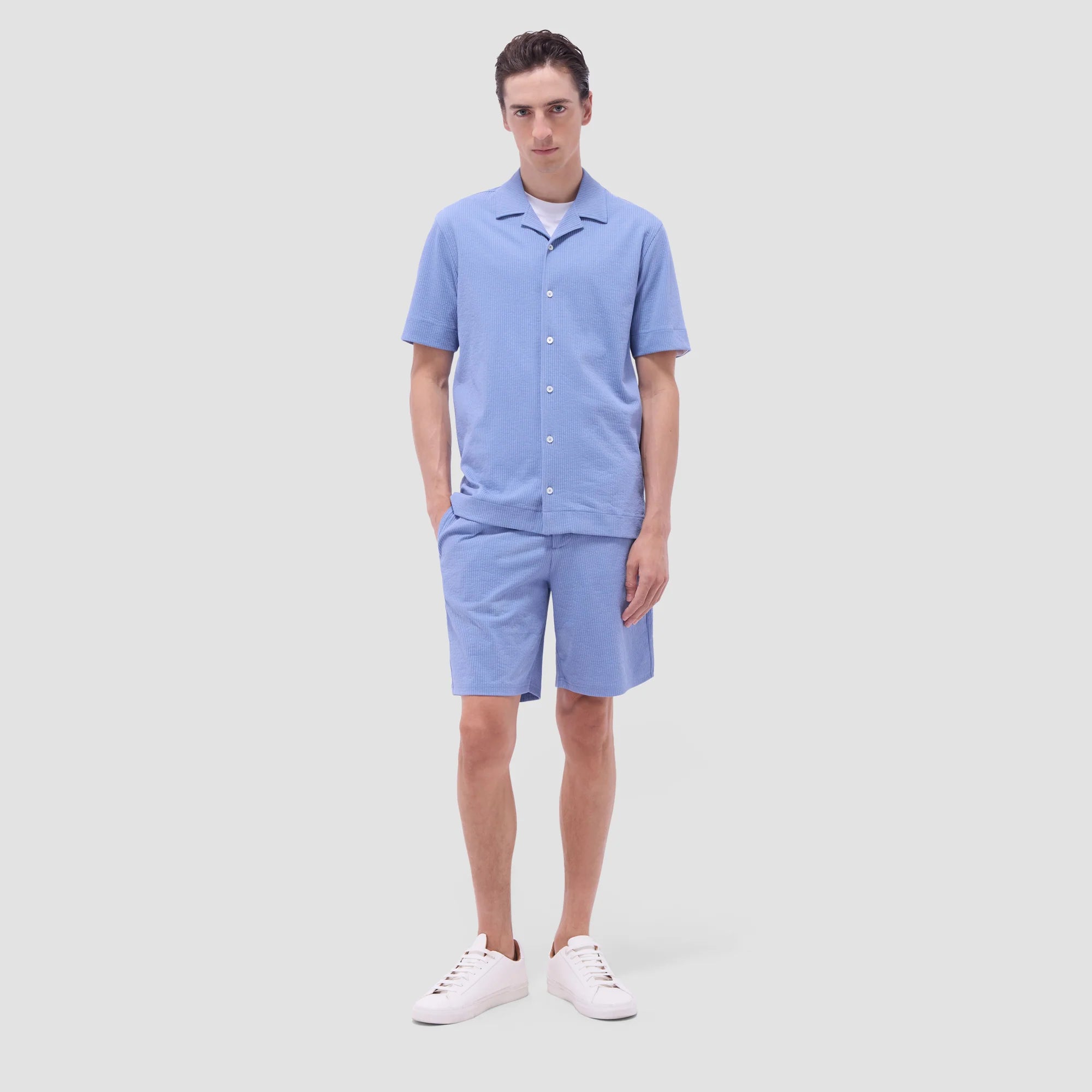 Bugatchi - Short Sleeve Seersucker Camp Shirt - Air Blue
