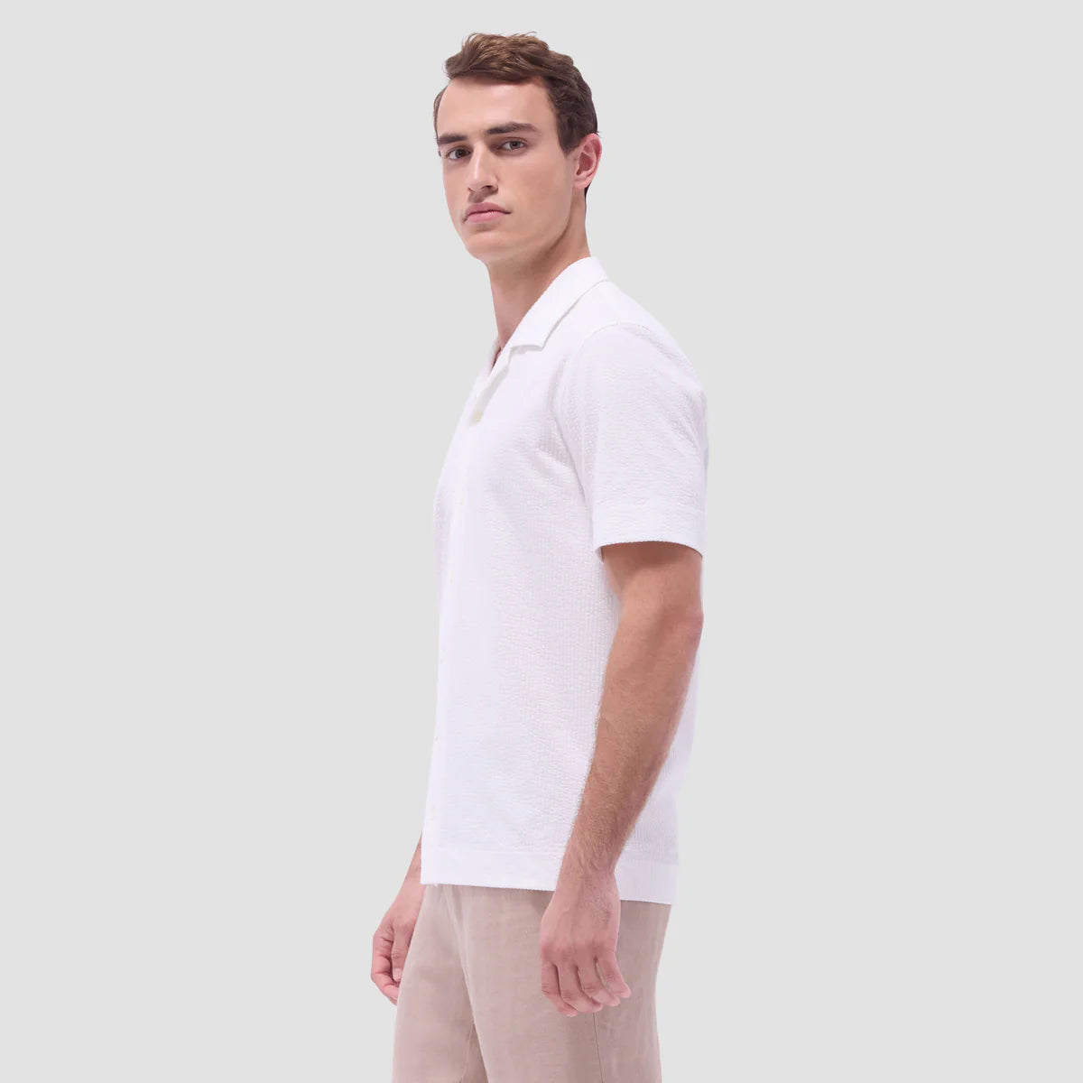 Bugatchi - Short Sleeve Seersucker Camp Shirt - White