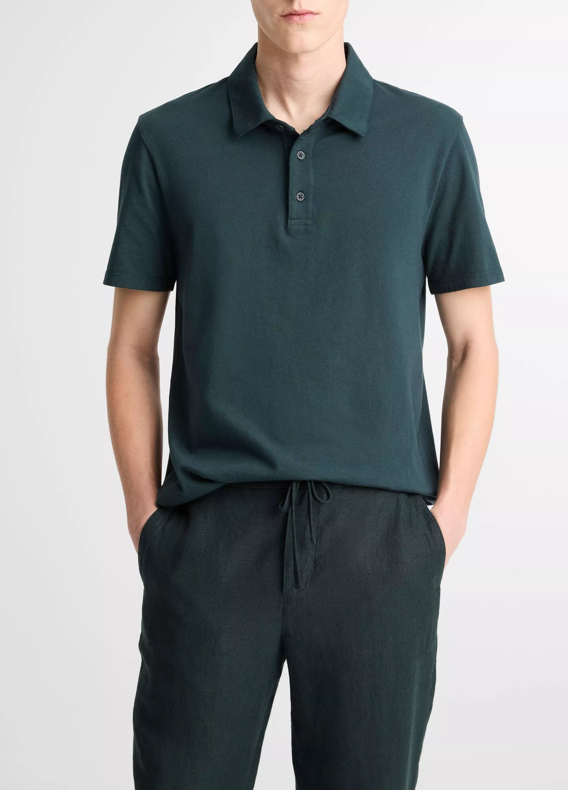 Vince Men's Garment Dye S/S Polo Washed Seaweed