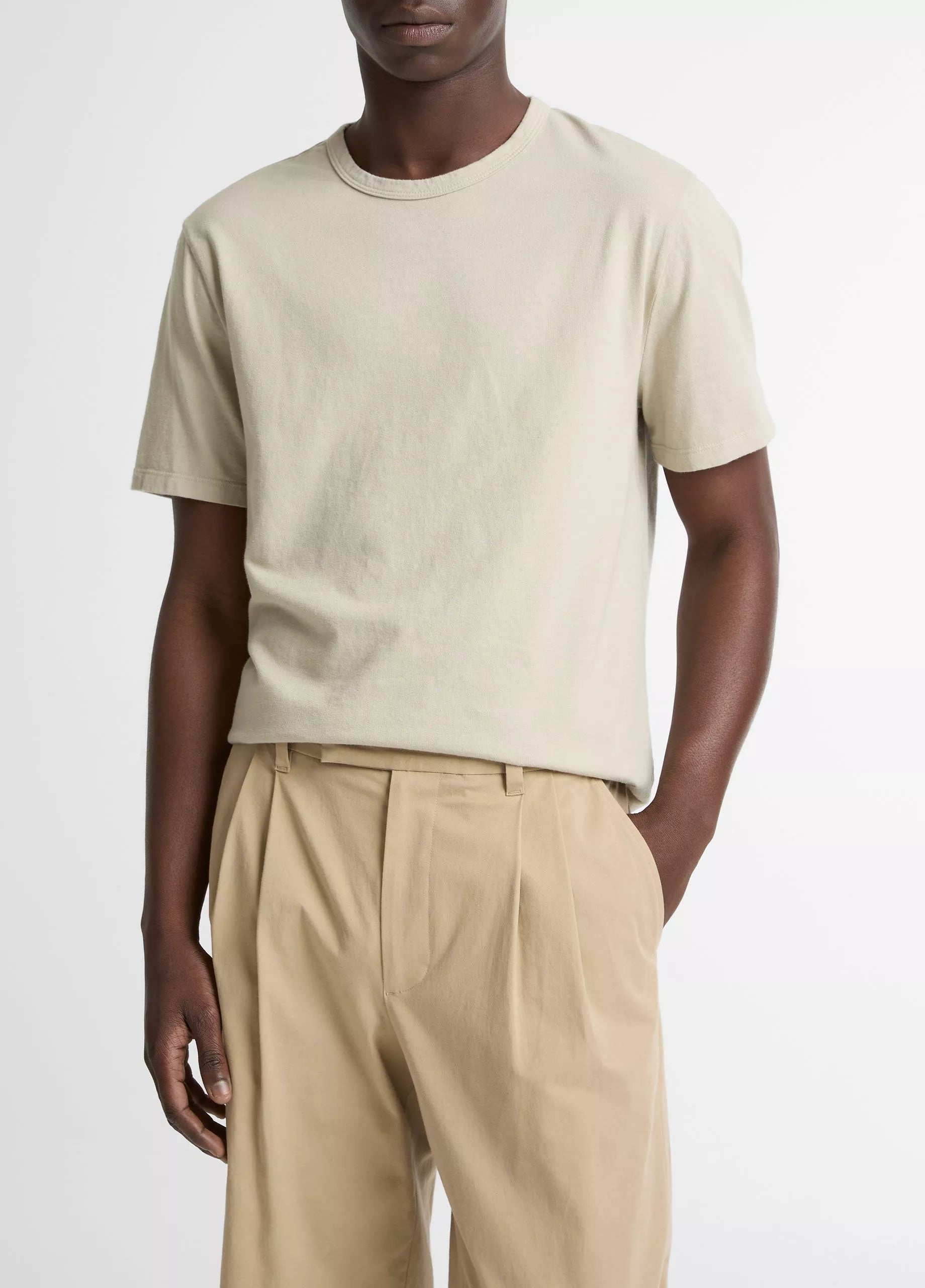 Vince Men's Garment Dye S/S Crew Washed Parchment