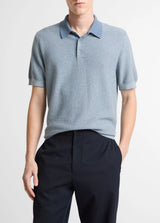 Vince Mens Geo Jacquard S/S Polo Uniform Blue/ Classic Cream