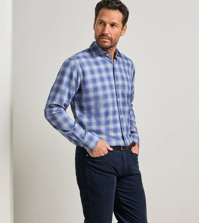 Peter Millar- Cannon Performance Flannel Sport Shirt- Crown Blue